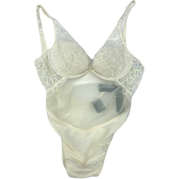 CALVIN KLEIN BLACK FAN LACE UNDERWIRE BODYSUIT IVORY - Picture 2 of 5